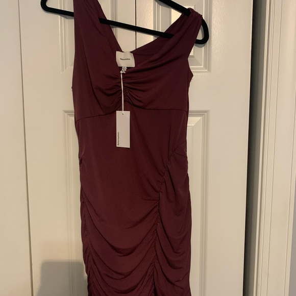 Reformation One Shoulder Burgundy Dress - Picture 2 of 5